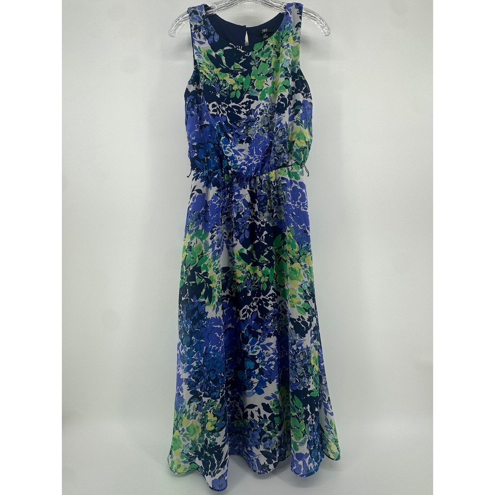 JBS Womens Blue Green Floral Chiffon Sleeveless Maxi Dress Size 6 Whimsy Spring‎